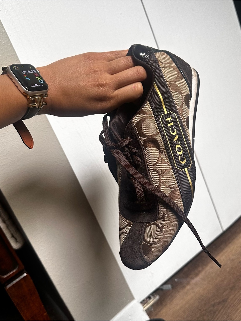 Coach Brown and Gold Signature Hillary Logo Sneakers